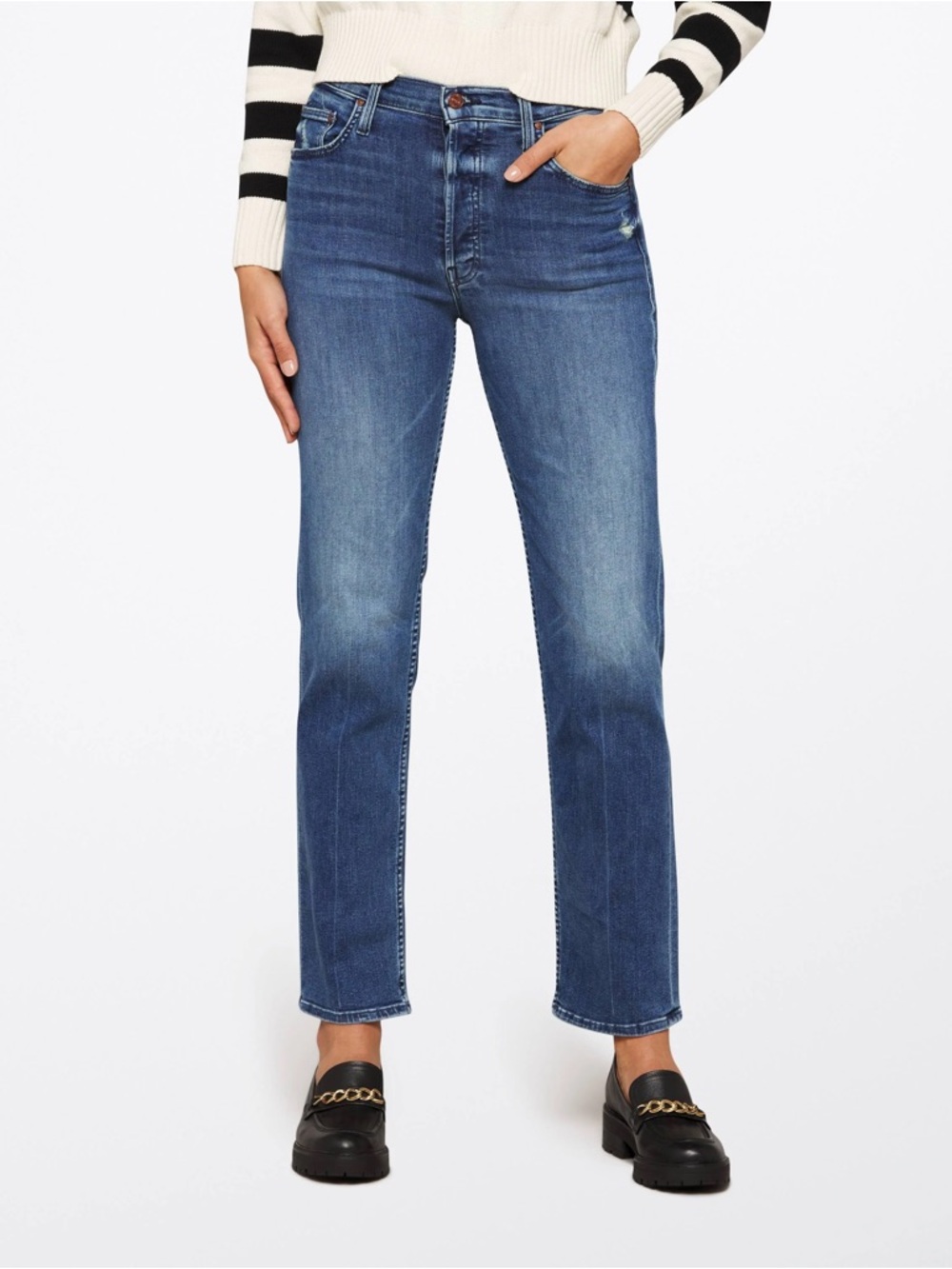 MOTHER Straight Leg Jeans in Medium Blue Wash